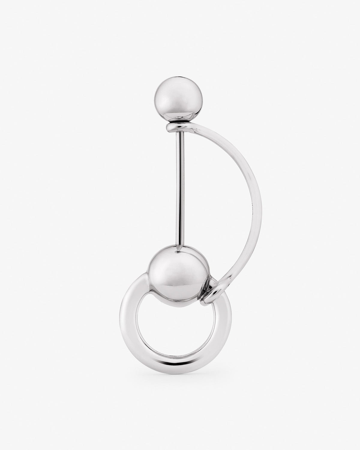 Arch ear pin in 14k white gold, shown on the ear.