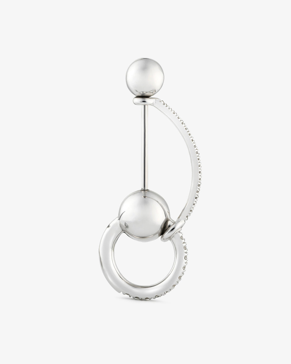 Arch ear pin in 14k white gold, detail view.