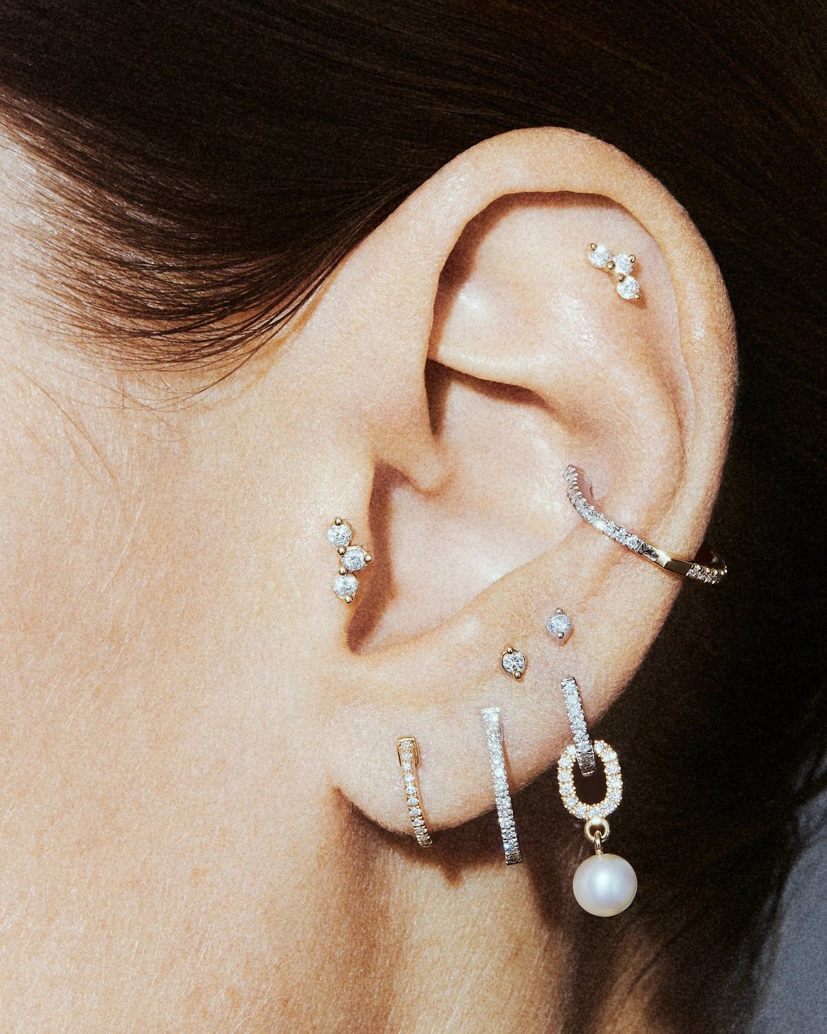 Ivory labret - white diamond & yellow gold