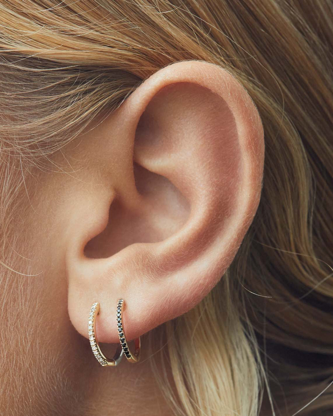 black/white diamond and yellow gold hoop in 14 mm from ennui atelier