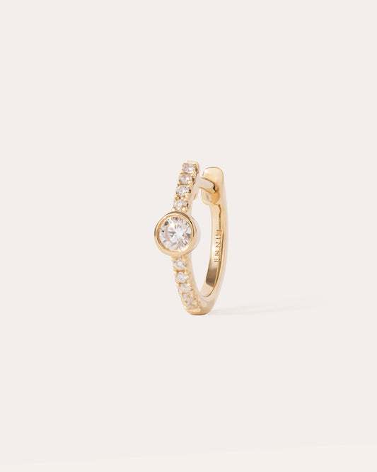 DOT DIAMOND HOOP - WHITE DIAMOND & PLAIN YELLOW GOLD - 10mm
