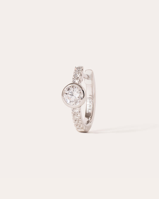 DOT DIAMOND HOOP - WHITE DIAMOND & PLAIN WHITE GOLD - 11mm