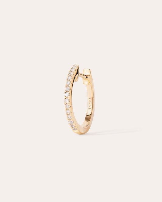 HOOP - WHITE DIAMOND & PLAIN YELLOW GOLD - 14MM