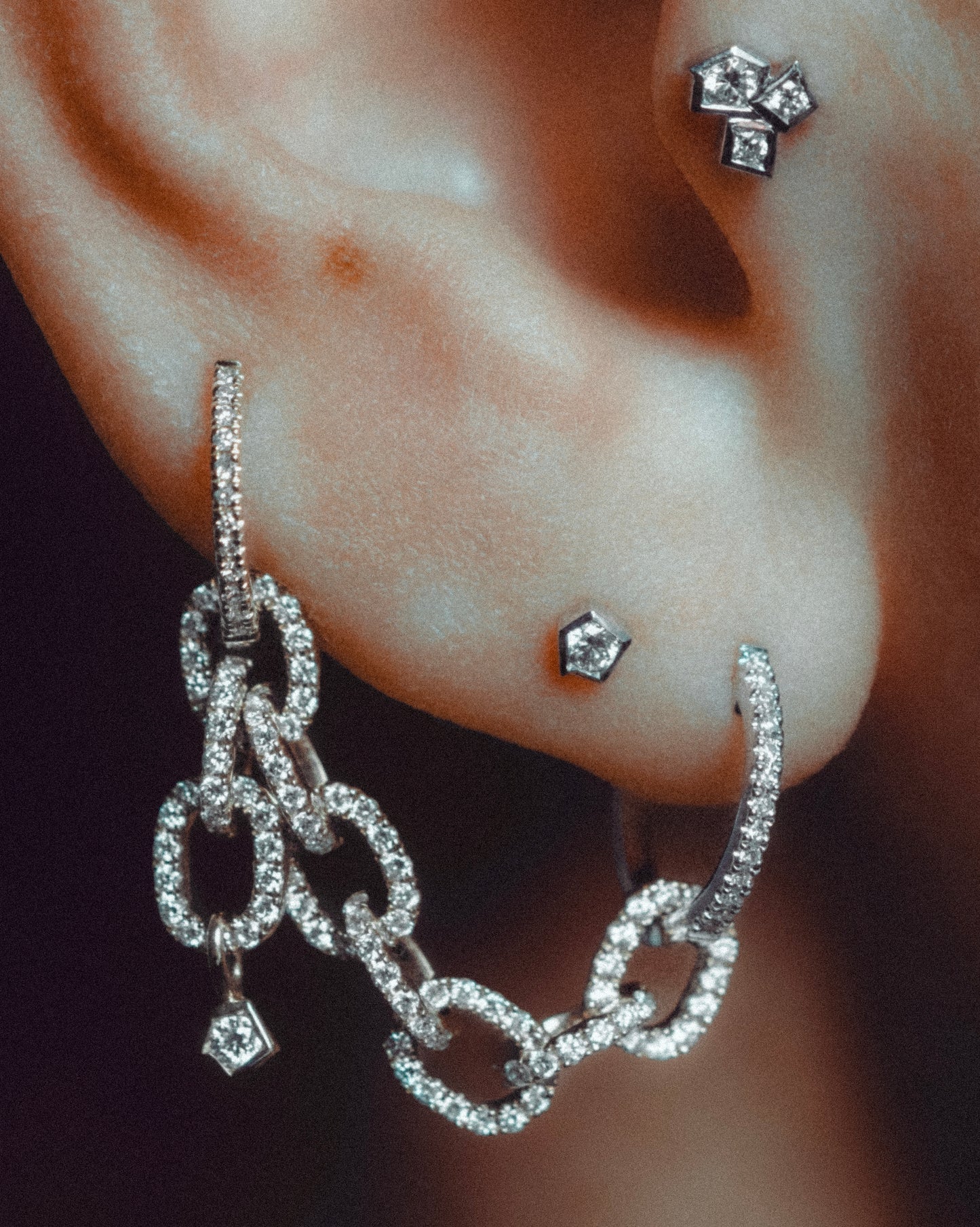 ECHO LABRET - WHITE LAB DIAMOND & WHITE GOLD