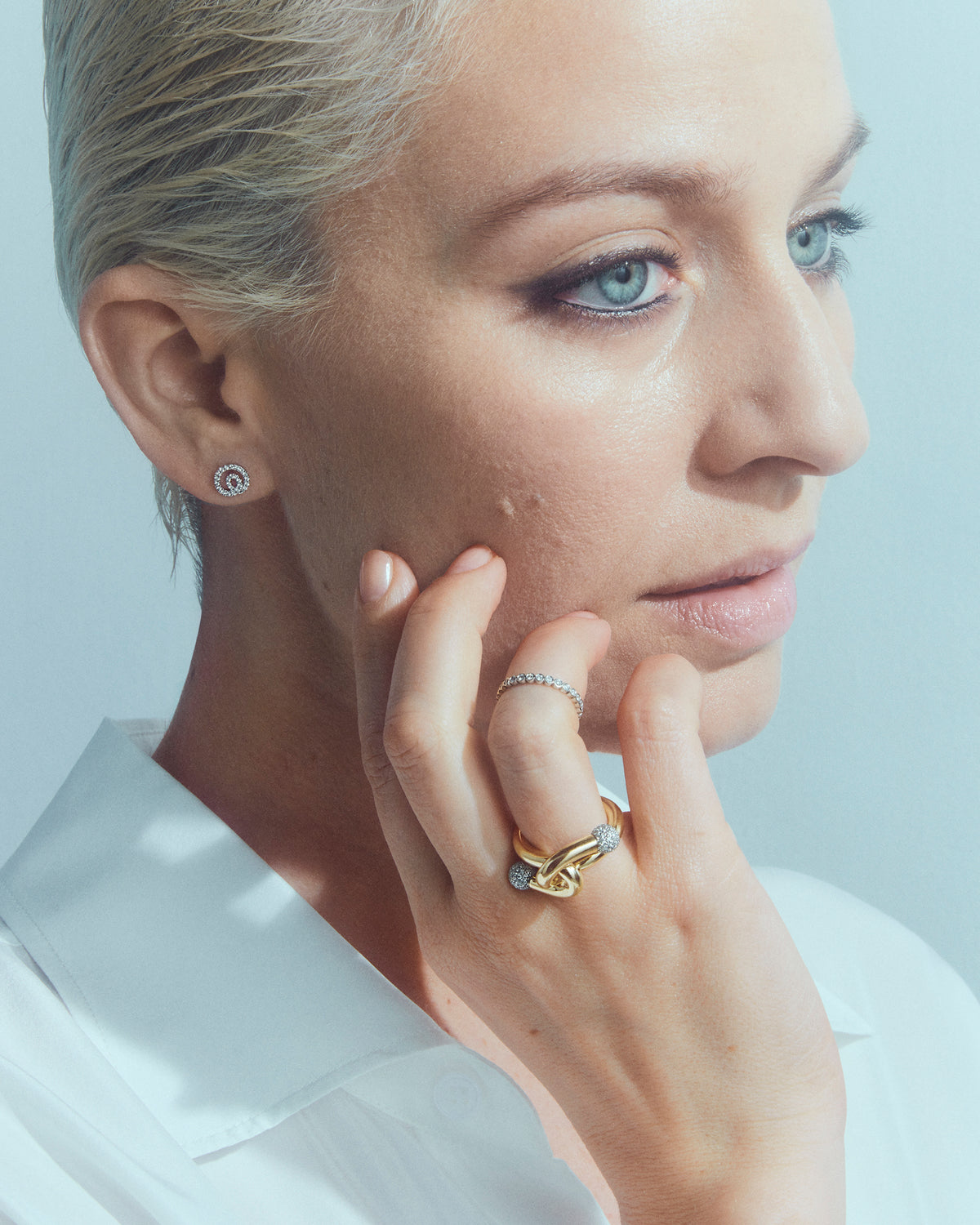 Falcat ring white diamonds & yellow gold