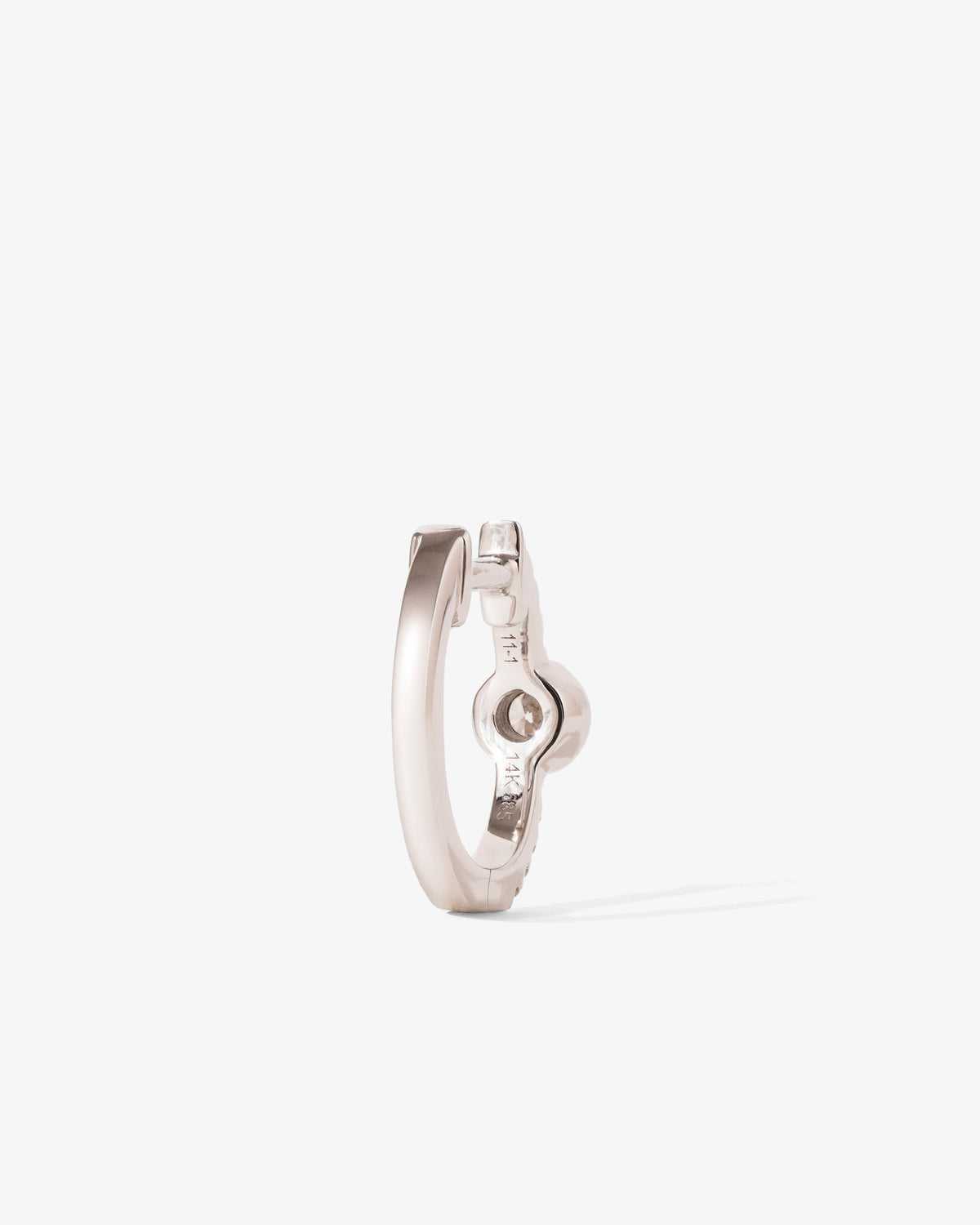 Point hoop in 14k white gold, 10 mm, back view.