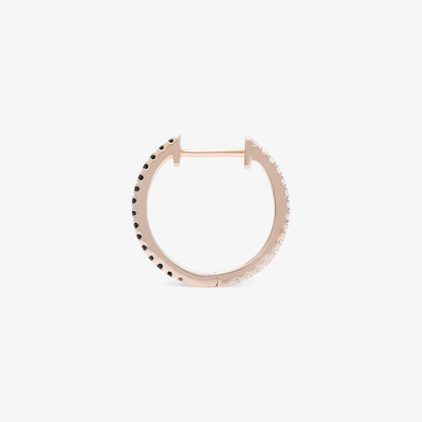 ENNUI Atelier 14mm hoop with black and white diamonds set in rose gold side