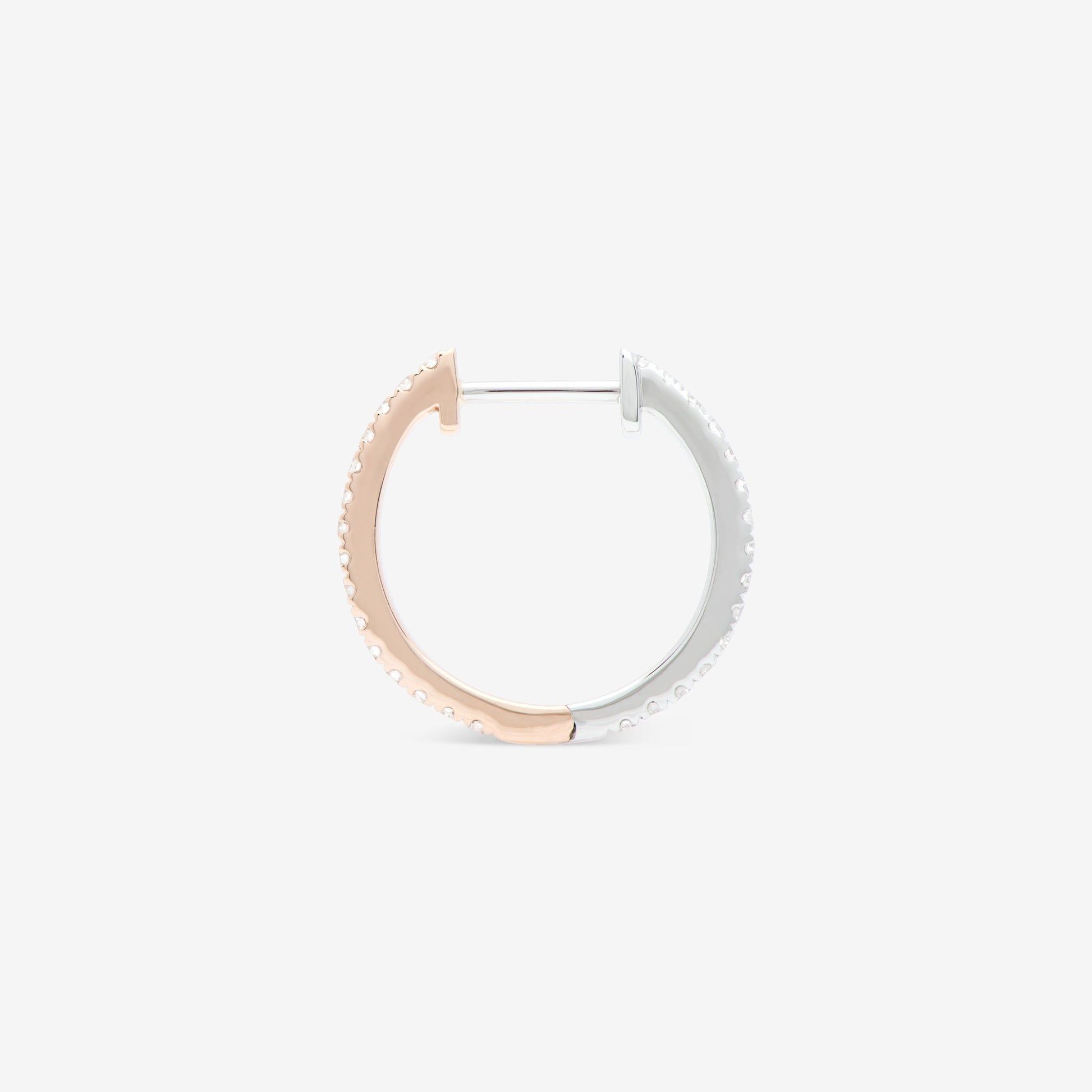 ENNUI Atelier 14mm hoop with white diamond set in rose and white gold from side