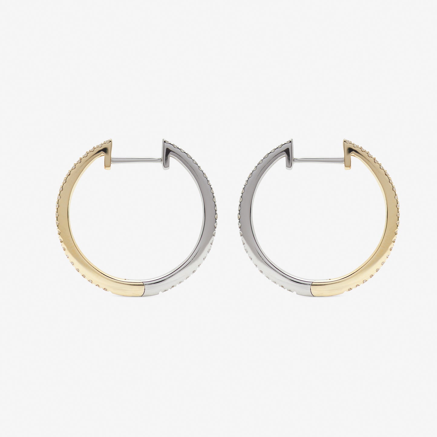 20mm hoop pair in white and yellow gold from side