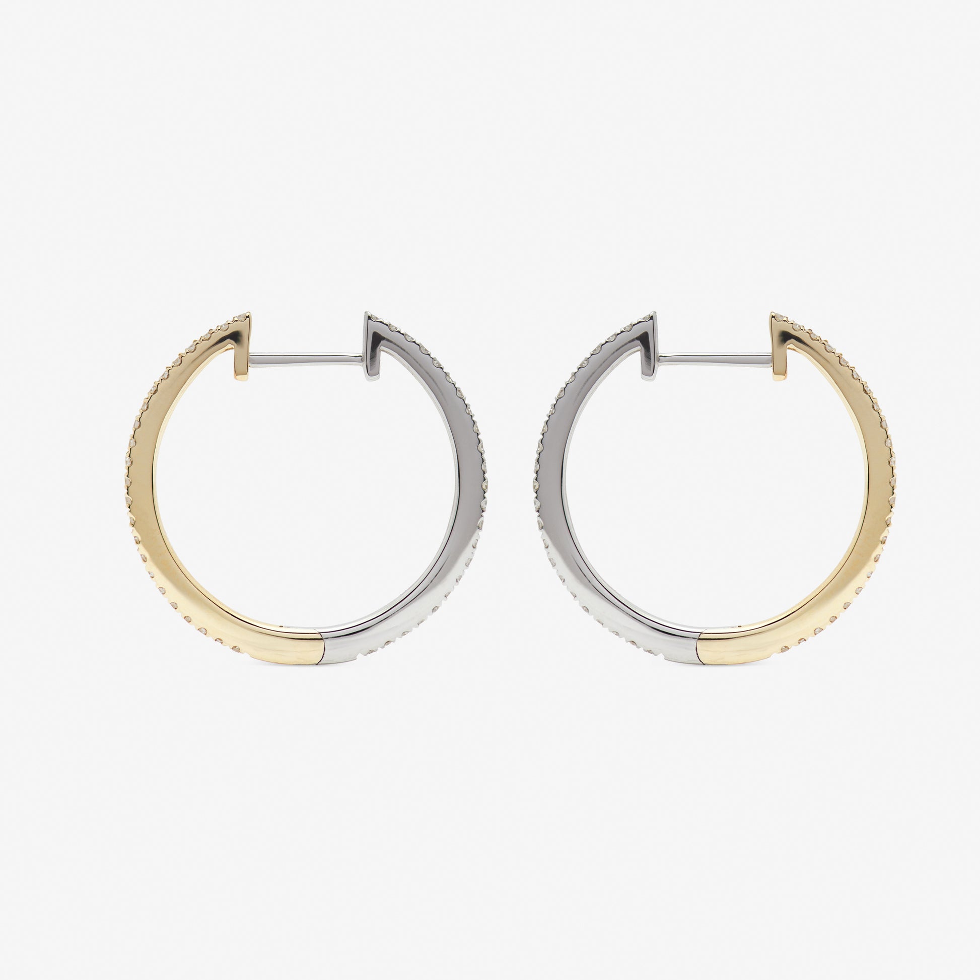 20mm hoop pair in white and yellow gold from side