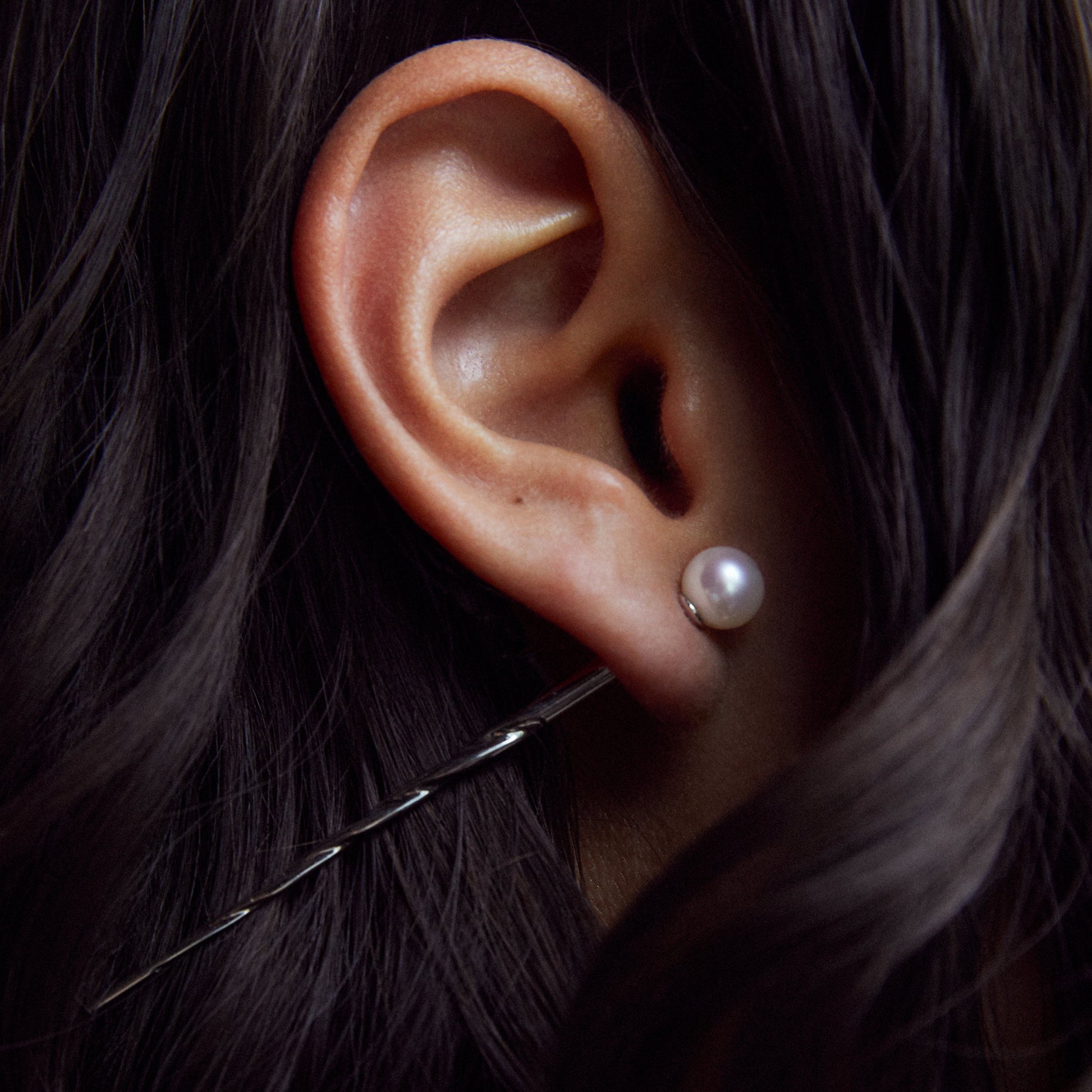 akoya pearl ear pin on ear