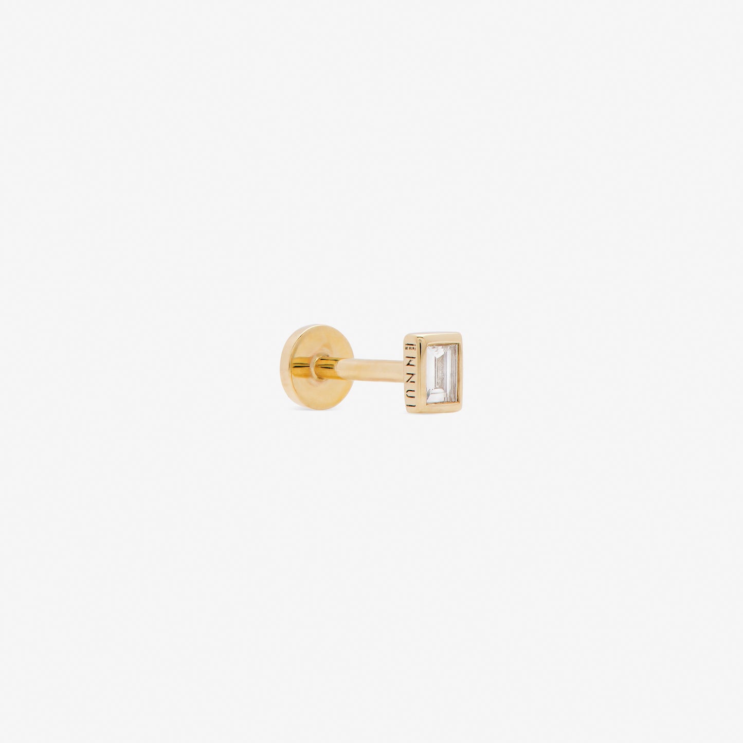 rectangular labret with white diamond set in yellow gold from side